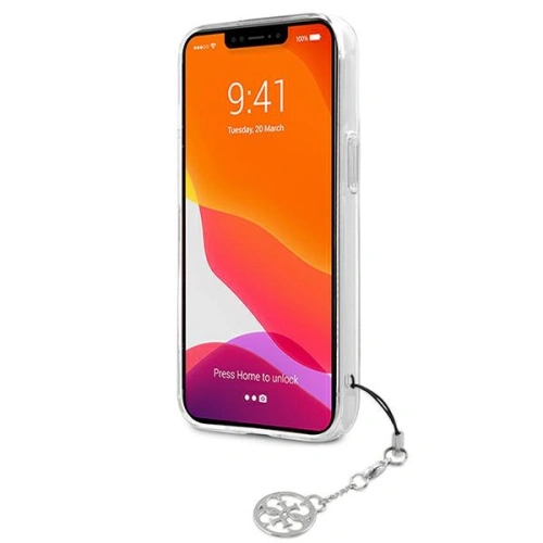 Kup Case Guess GUHCP13MKB4GGR Apple iPhone 13 Transparent Hardcase 4G Graues Strap Charm - GUE1314CL - {ean13} - Sklep Home Screen