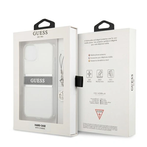 Kup Case Guess GUHCP13MKB4GGR Apple iPhone 13 Transparent Hardcase 4G Graues Strap Charm - GUE1314CL - {ean13} - Sklep Home Screen