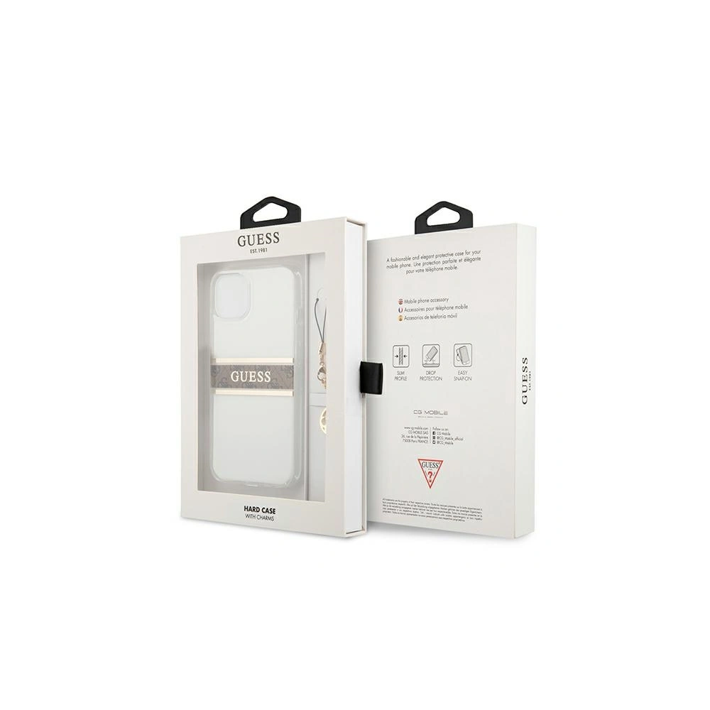 Etui Guess GUHCP13SKB4GBR Apple iPhone 13 mini Transparent hardcase 4G Brown Strap Charm