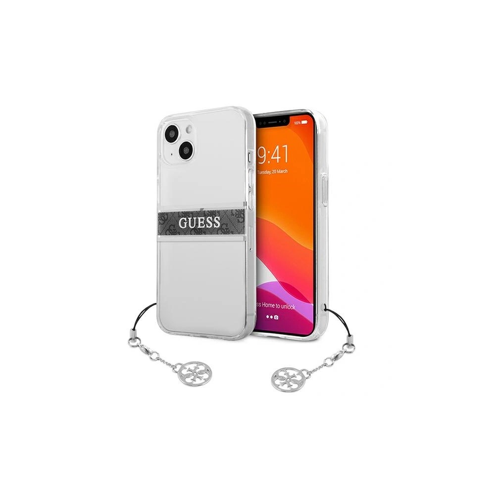 Etui Guess GUHCP13SKB4GGR Apple iPhone 13 mini Transparent hardcase 4G Grey Strap Charm