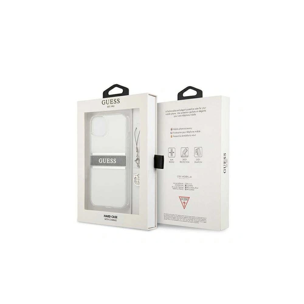 Etui Guess GUHCP13SKB4GGR Apple iPhone 13 mini Transparent hardcase 4G Grey Strap Charm
