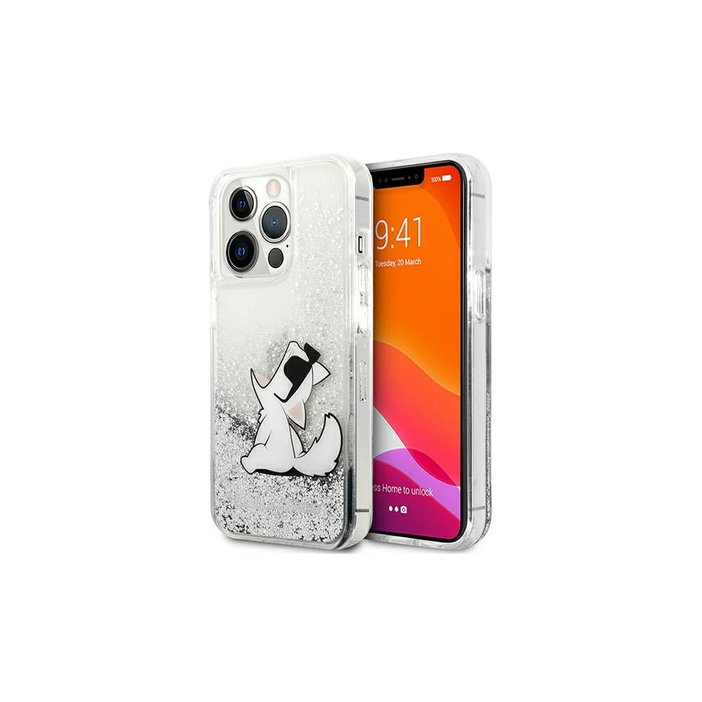 Etui Karl Lagerfeld KLHCP13XGCFS Apple iPhone 13 Pro Max srebrny/silver hardcase Liquid Glitter Choupette Fun