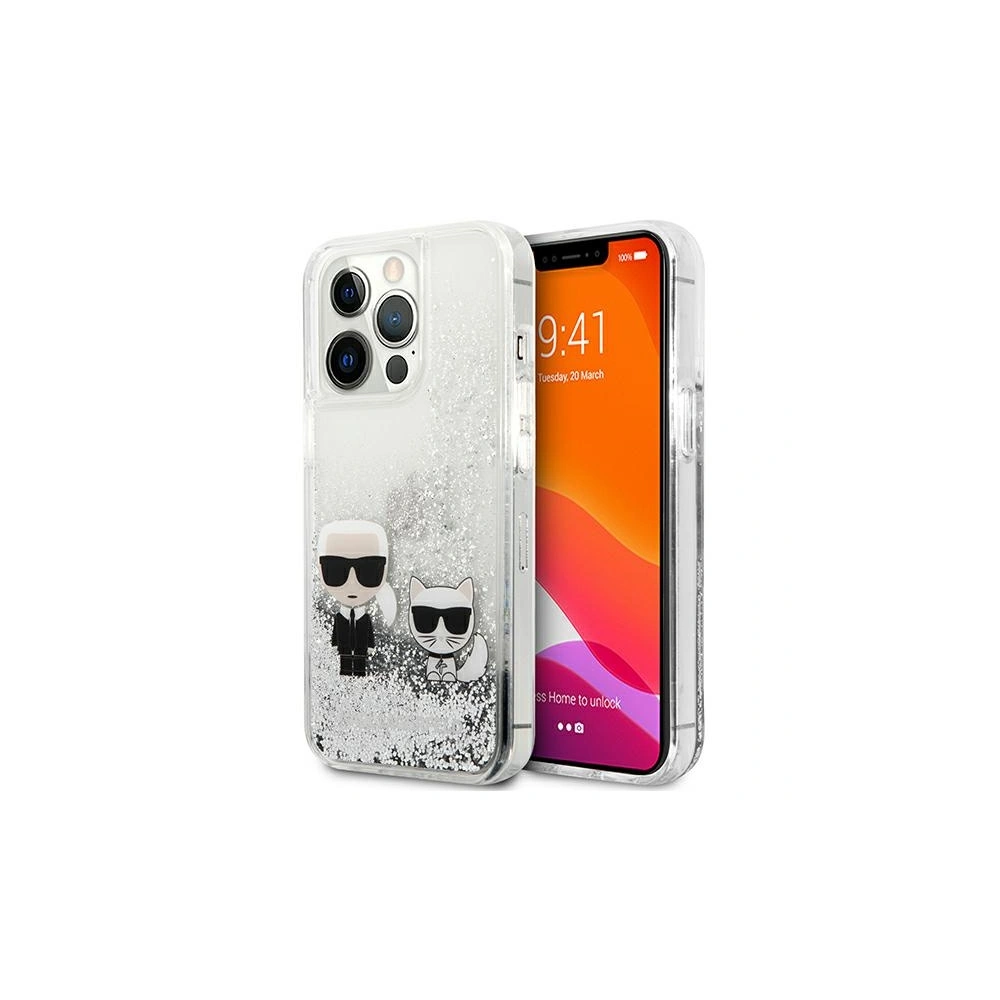 Etui Karl Lagerfeld KLHCP13XGKCS Apple iPhone 13 Pro Max srebrny/silver hardcase Liquid Glitter Karl&Choupette