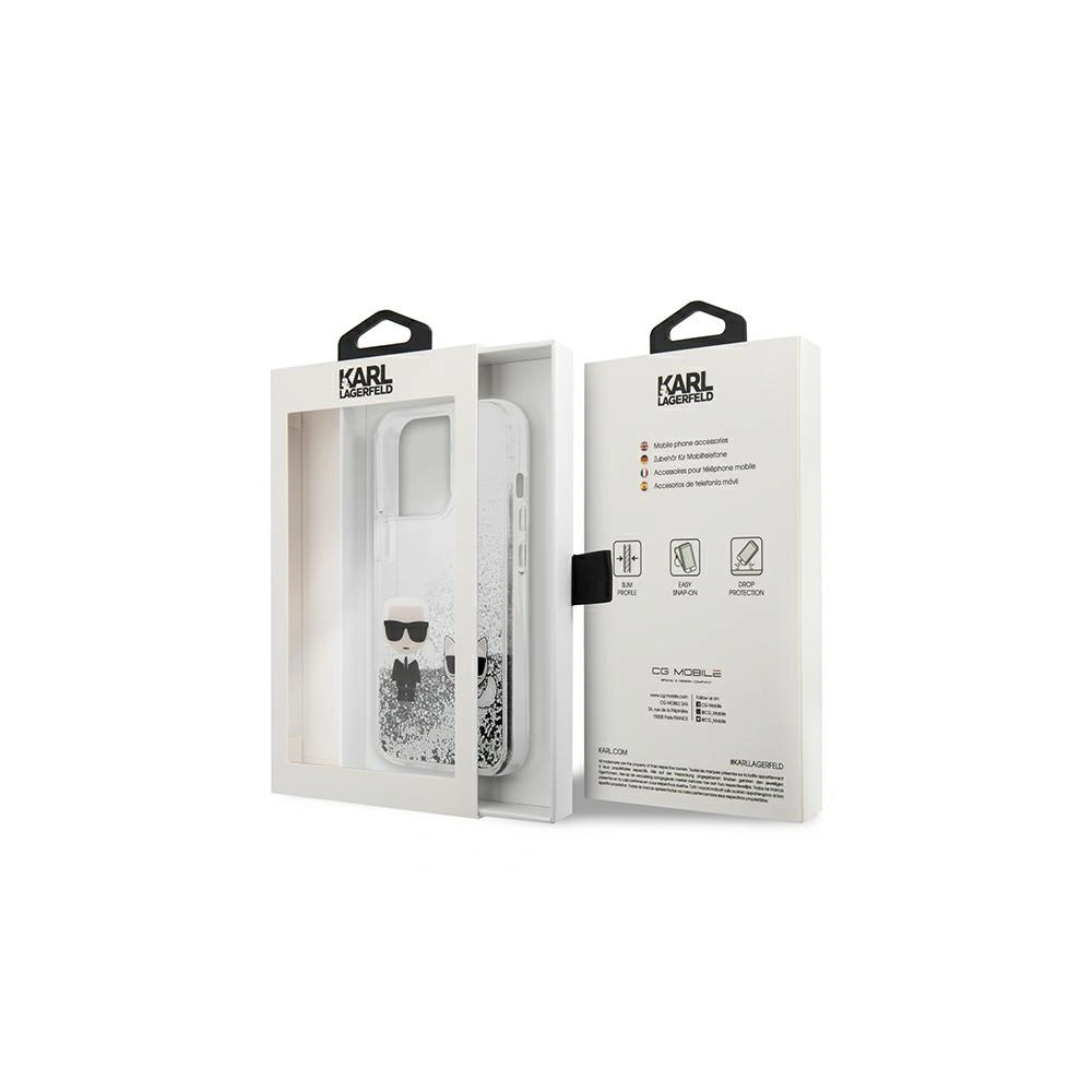 Etui Karl Lagerfeld KLHCP13XGKCS Apple iPhone 13 Pro Max srebrny/silver hardcase Liquid Glitter Karl&Choupette