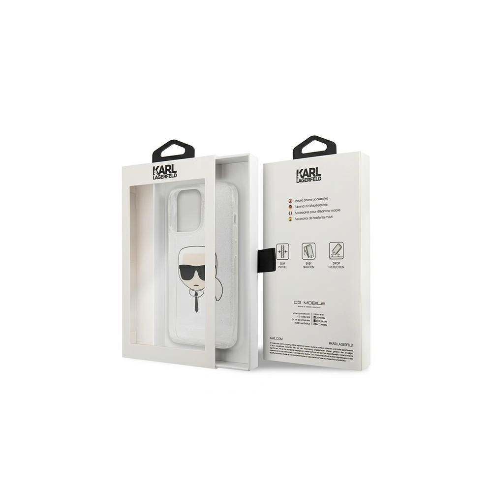 Etui Karl Lagerfeld KLHCP13XKHTUGLS Apple iPhone 13 Pro Max srebrny/silver hardcase Glitter Karl`s Head