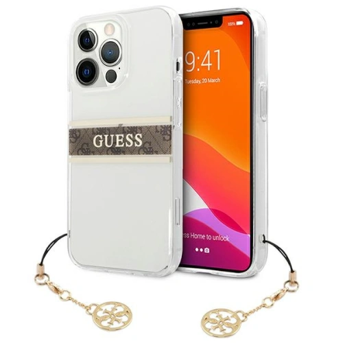 Buy Guess GUHCP13XKB4GBR Apple iPhone 13 Pro Max Transparent hardcase 4G Brown Strap Charm - GUE1342CL - {ean13} - Home Screen Store Europe