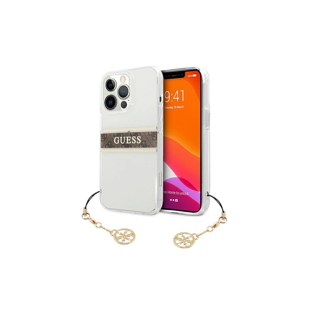 Etui Guess GUHCP13XKB4GBR Apple iPhone 13 Pro Max Transparent hardcase 4G Brown Strap Charm