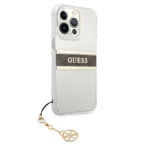 Buy Guess GUHCP13XKB4GBR Apple iPhone 13 Pro Max Transparent hardcase 4G Brown Strap Charm - GUE1342CL - {ean13} - Home Screen Store Europe