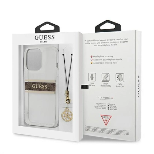 Buy Guess GUHCP13XKB4GBR Apple iPhone 13 Pro Max Transparent hardcase 4G Brown Strap Charm - GUE1342CL - {ean13} - Home Screen Store Europe