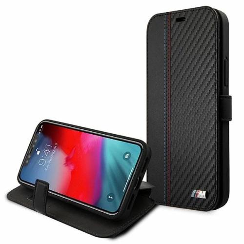 Kup Etui BMW BMFLBKP12MMCARBK Apple iPhone 12/12 Pro negru/black book M Collection PU Carbon Stripe - BMW016BLK - {ean13} - Sklep Home Screen