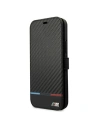 Case BMW BMBKP13MPUCARTCBK Apple iPhone 13 schwarz/schwarze Buchhülle M Collection PU Carbon Stripe