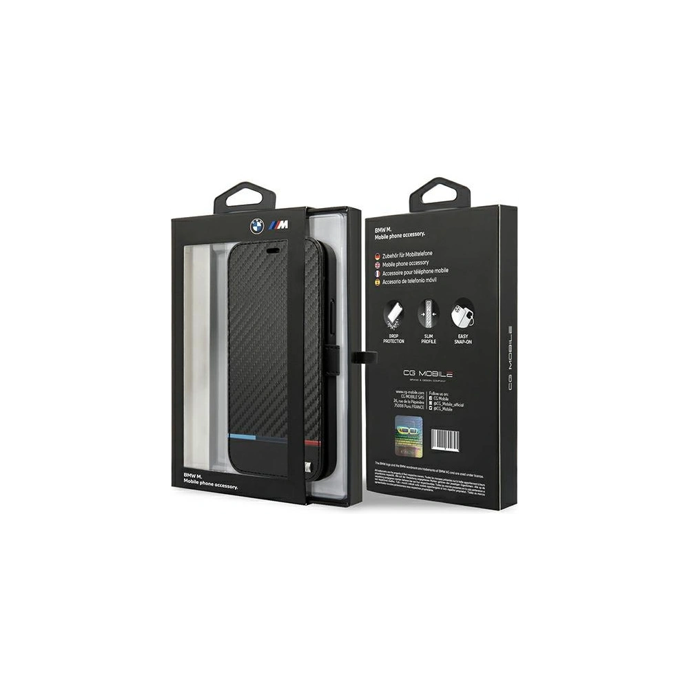 Etui BMW BMBKP13SPUCARTCBK Apple iPhone 13 mini czarny/black bookcase M Collection PU Carbon Stripe