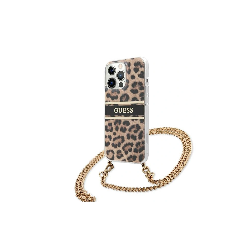 Etui Guess GUHCP13LKBCLE Apple iPhone 13 Pro Leopard hardcase Gold Strap