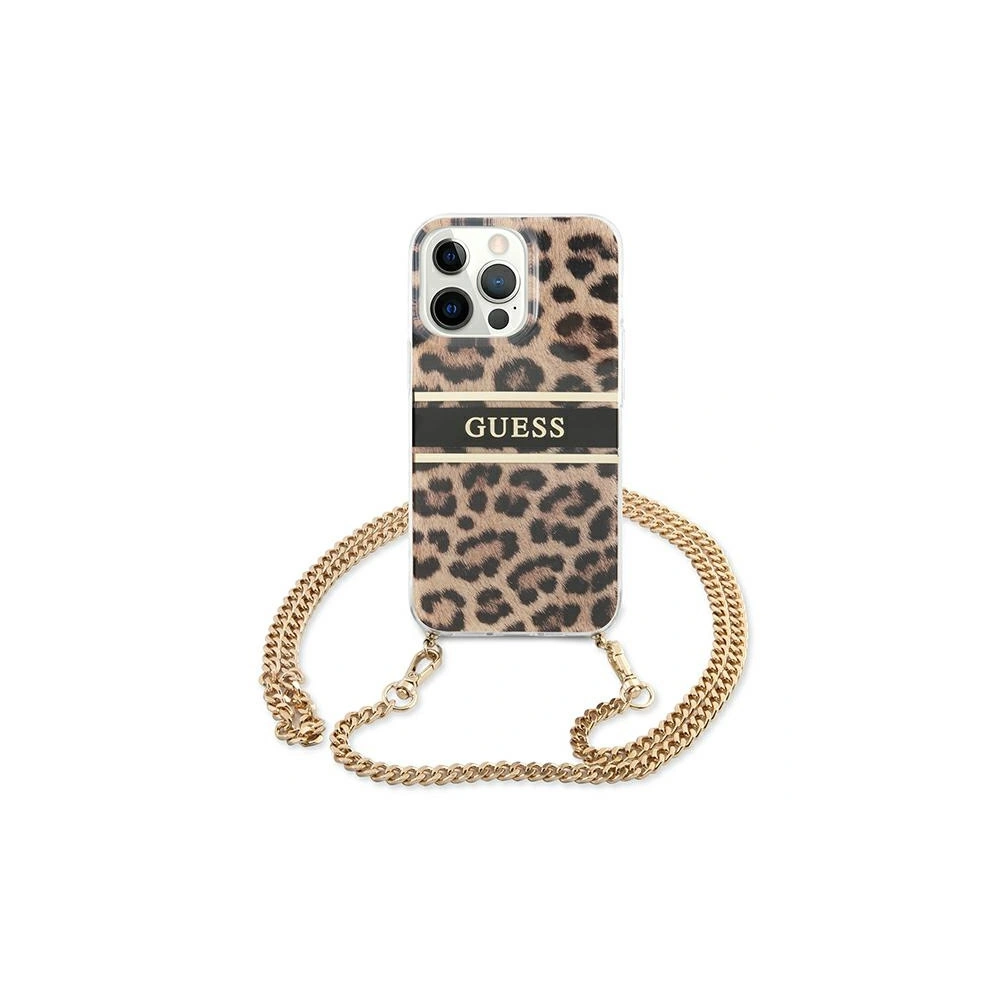 Etui Guess GUHCP13LKBCLE Apple iPhone 13 Pro Leopard hardcase Gold Strap
