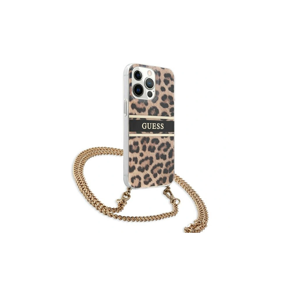 Etui Guess GUHCP13LKBCLE Apple iPhone 13 Pro Leopard hardcase Gold Strap