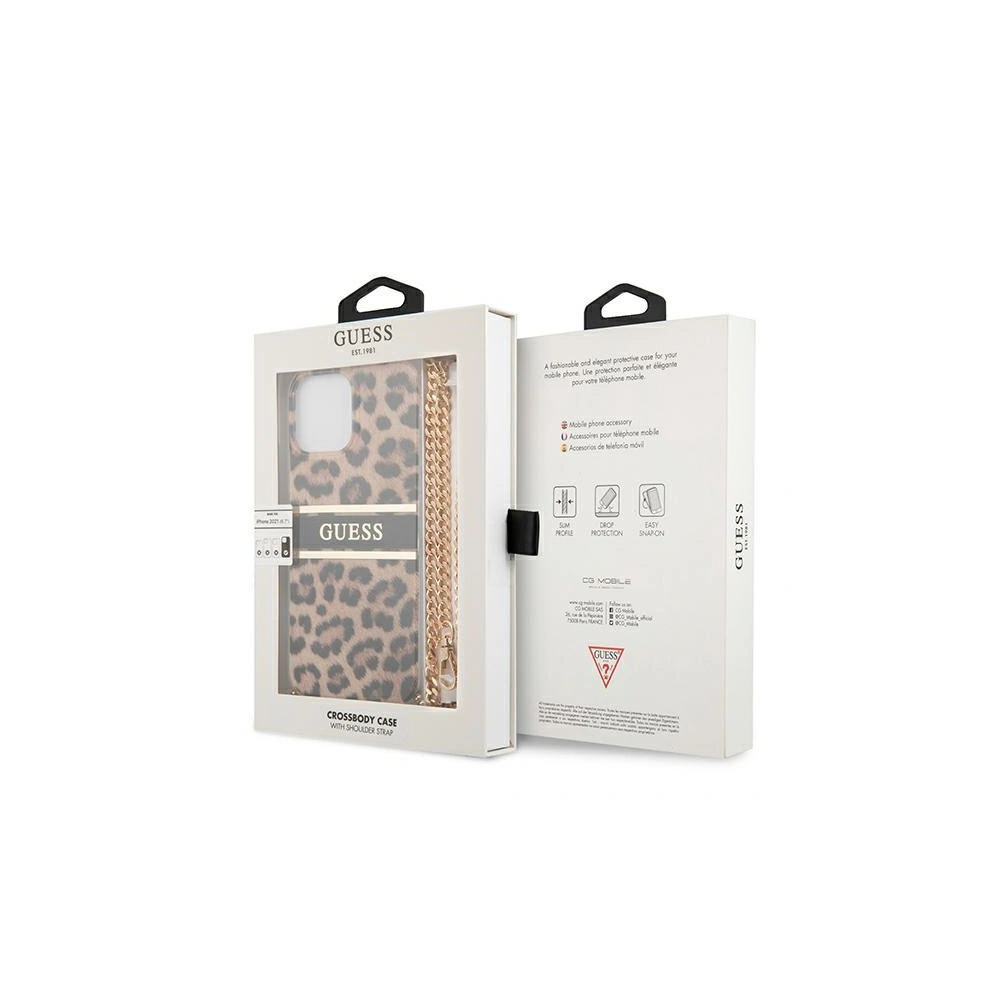 Etui Guess GUHCP13LKBCLE Apple iPhone 13 Pro Leopard hardcase Gold Strap