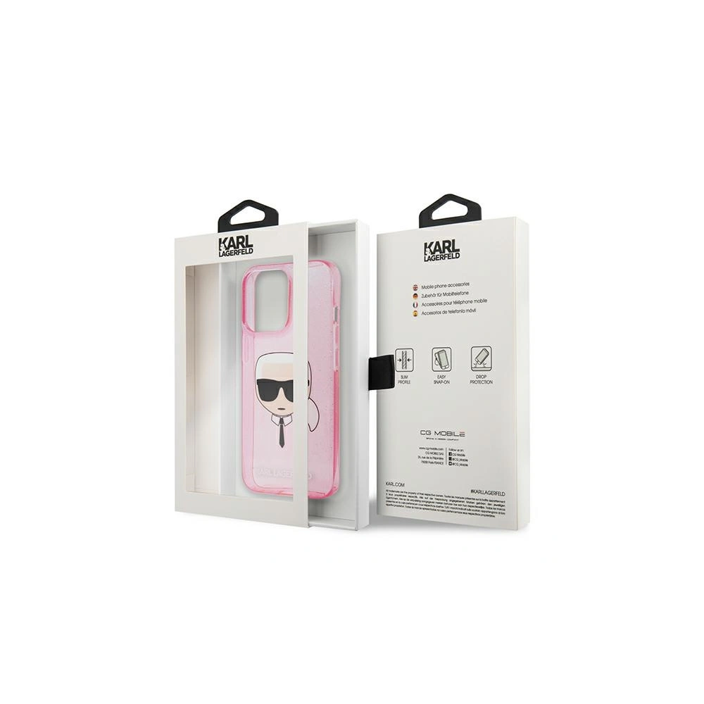 Etui Karl Lagerfeld KLHCP13LKHTUGLP Apple iPhone 13 Pro różowy/pink hardcase Glitter Karl`s Head