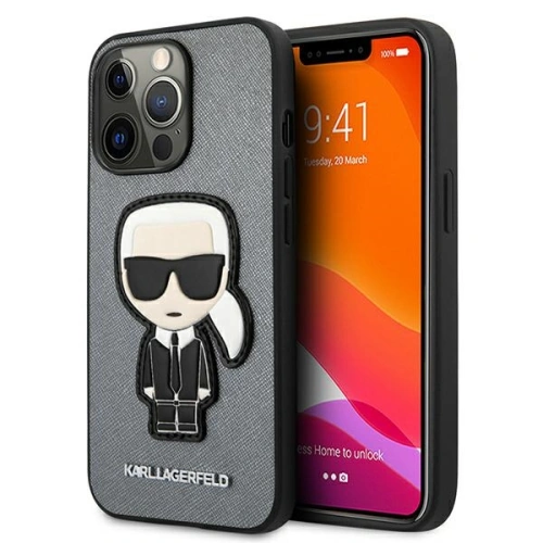 Kup Etui Karl Lagerfeld KLHCP13LOKPG Apple iPhone 13 Pro srebrny/silver hardcase Saffiano Ikonik Karl`s Patch - KLD709SLV - {ean13} - Sklep Home Screen