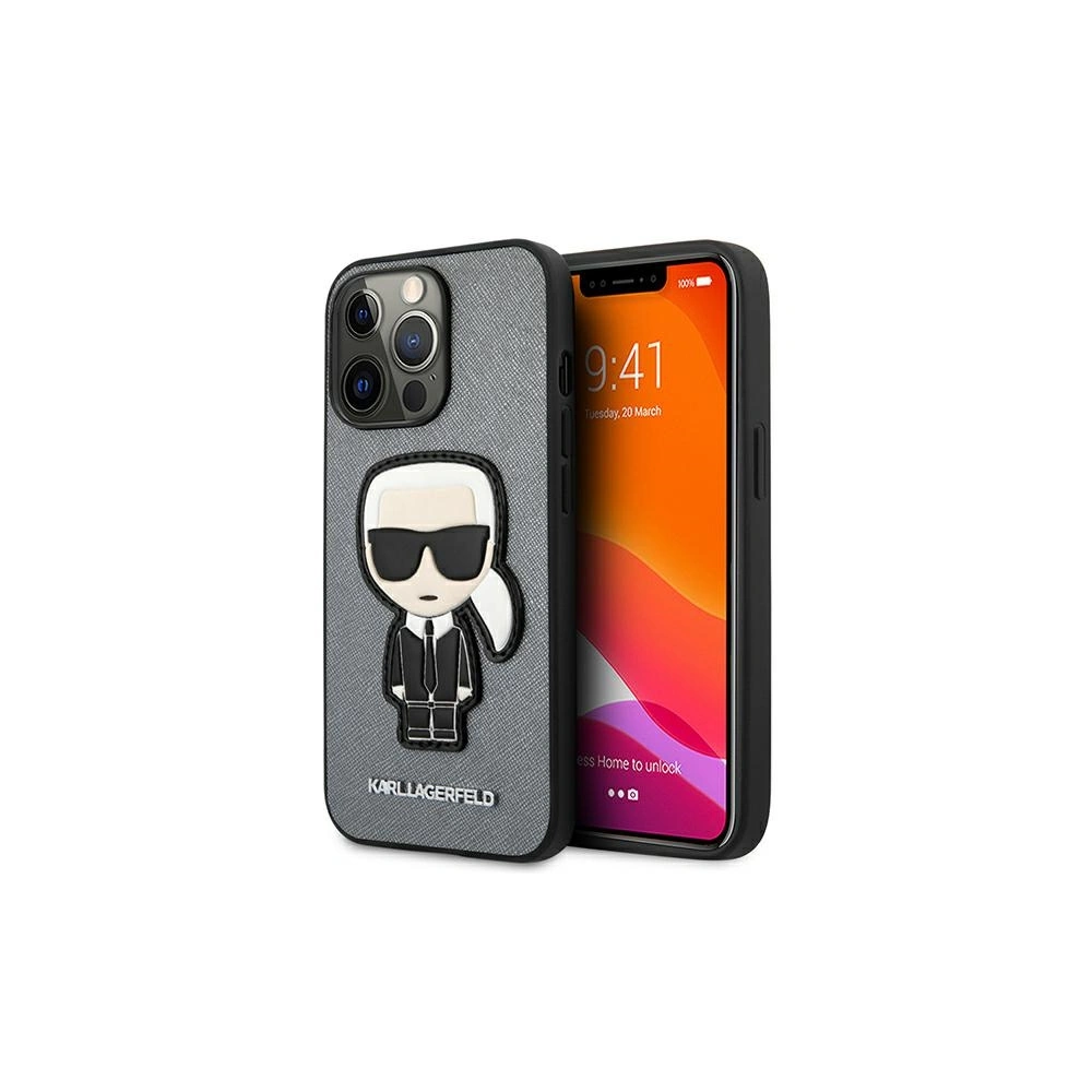 Etui Karl Lagerfeld KLHCP13LOKPG Apple iPhone 13 Pro srebrny/silver hardcase Saffiano Ikonik Karl`s Patch