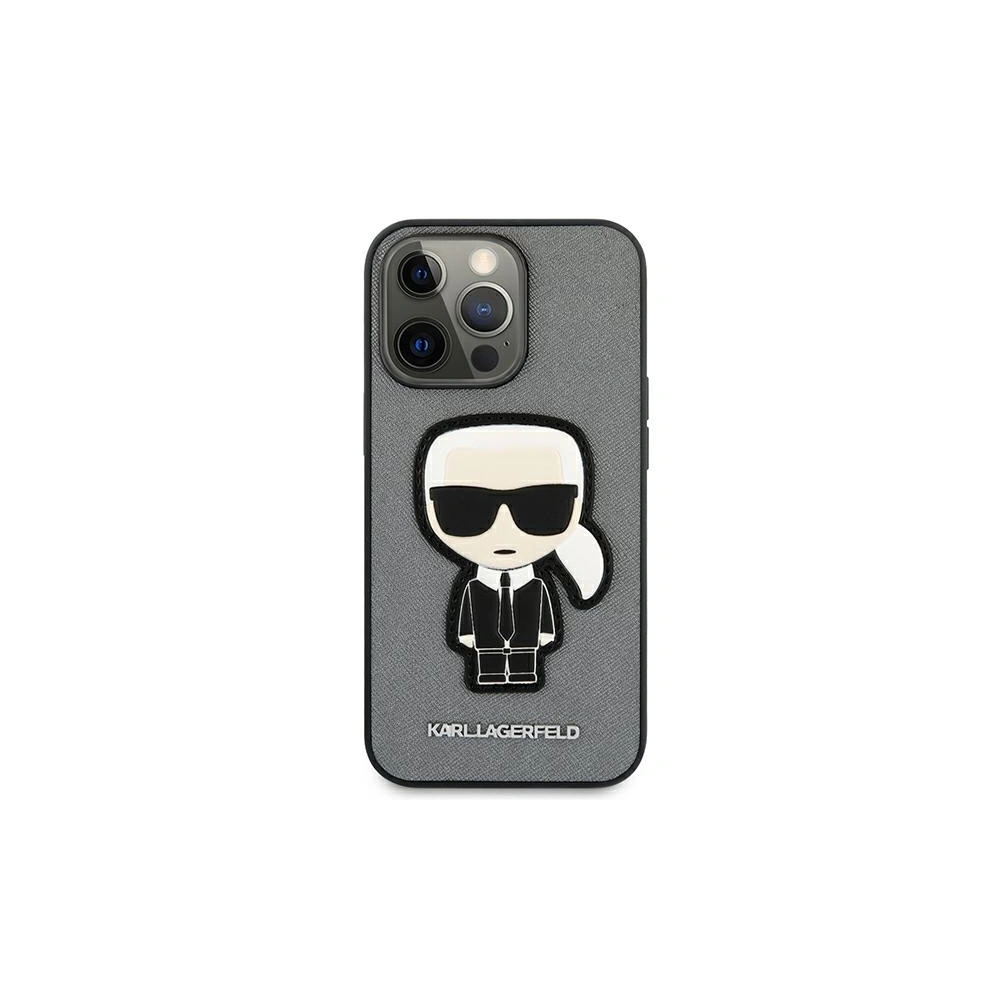 Etui Karl Lagerfeld KLHCP13LOKPG Apple iPhone 13 Pro srebrny/silver hardcase Saffiano Ikonik Karl`s Patch