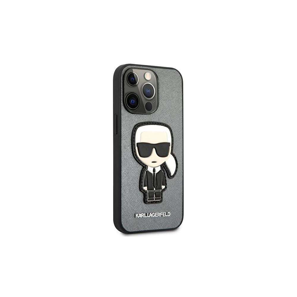 Etui Karl Lagerfeld KLHCP13LOKPG Apple iPhone 13 Pro srebrny/silver hardcase Saffiano Ikonik Karl`s Patch