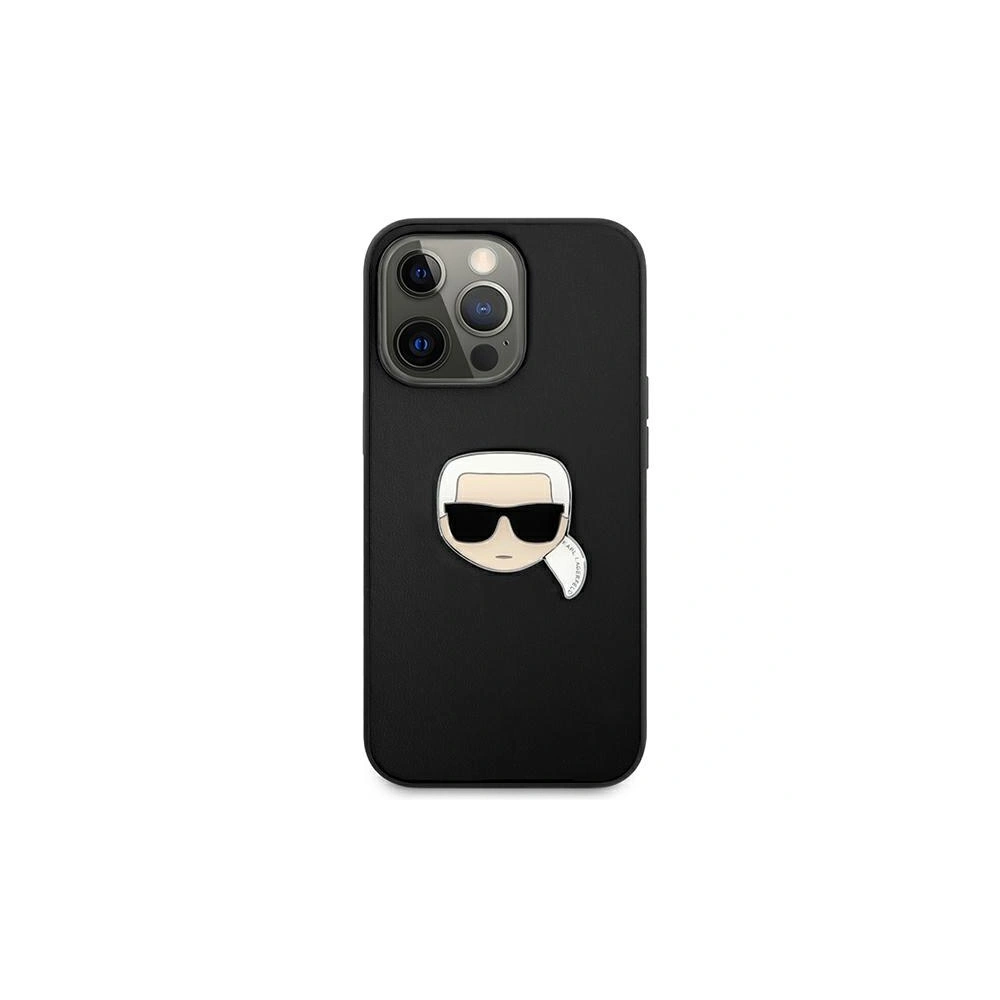 Etui Karl Lagerfeld KLHCP13LPKMK Apple iPhone 13 Pro czarny/black hardcase Leather Ikonik Karl`s Head Metal