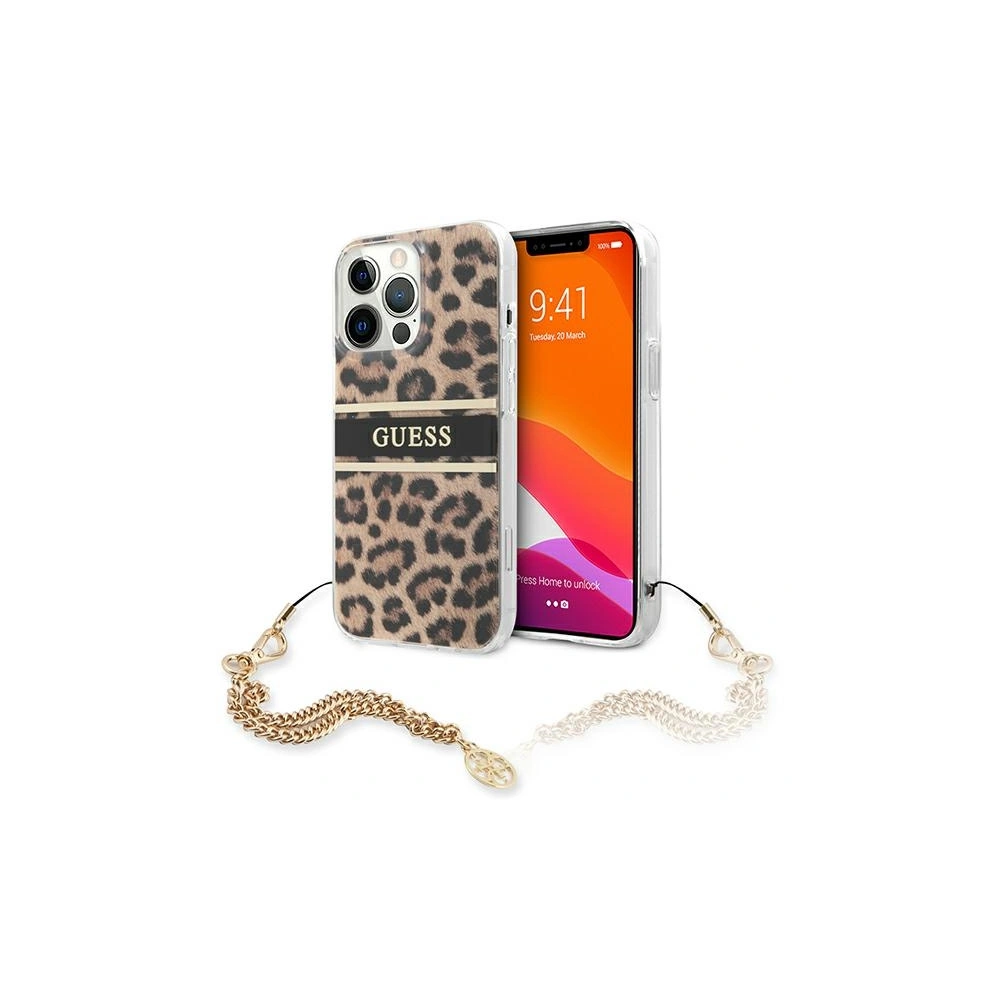 Etui Guess GUHCP13LKBSLEO Apple iPhone 13 Pro Leopard hardcase Gold Chain