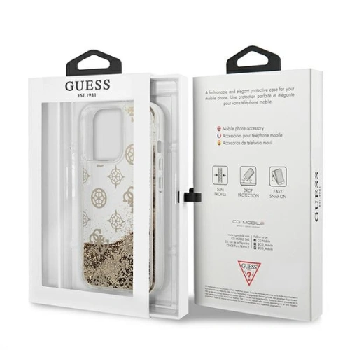Buy Guess GUHCP13LLGPEGO Apple iPhone 13 Pro gold hardcase Peony Liquid Glitter - GUE1359GLD - {ean13} - Home Screen Store Europe