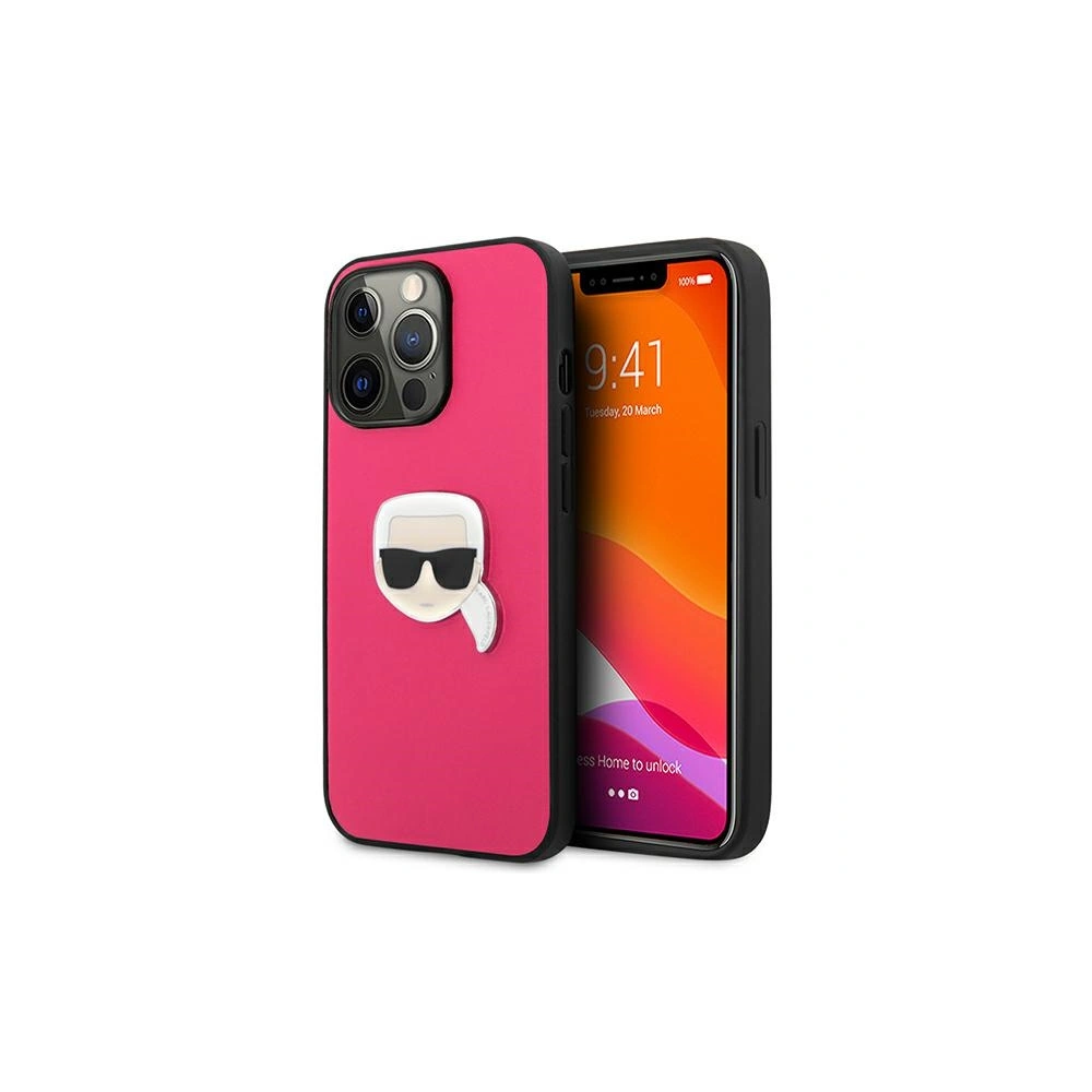 Etui Karl Lagerfeld KLHCP13LPKMP Apple iPhone 13 Pro różowy/pink hardcase Leather Ikonik Karl`s Head Metal