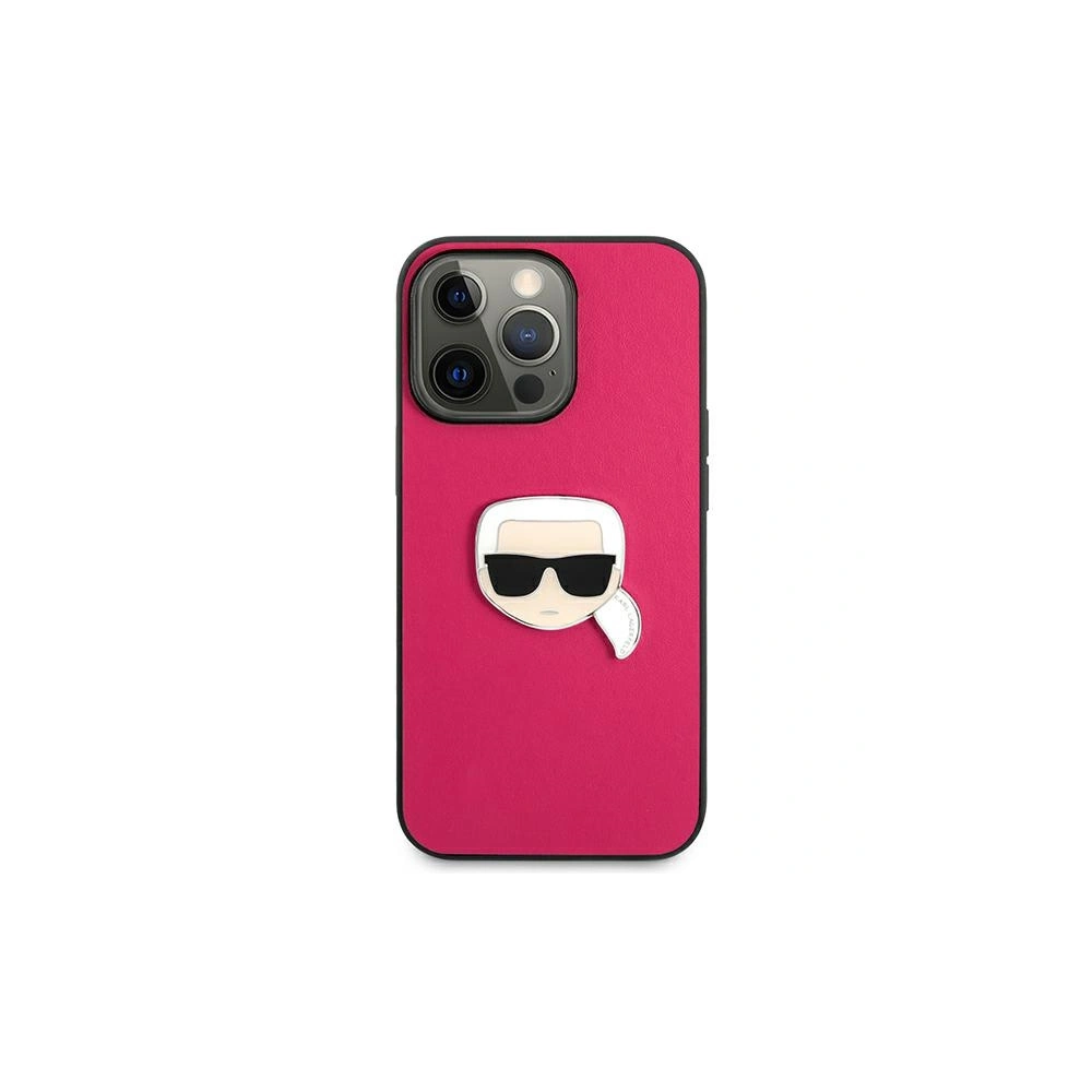 Etui Karl Lagerfeld KLHCP13LPKMP Apple iPhone 13 Pro różowy/pink hardcase Leather Ikonik Karl`s Head Metal