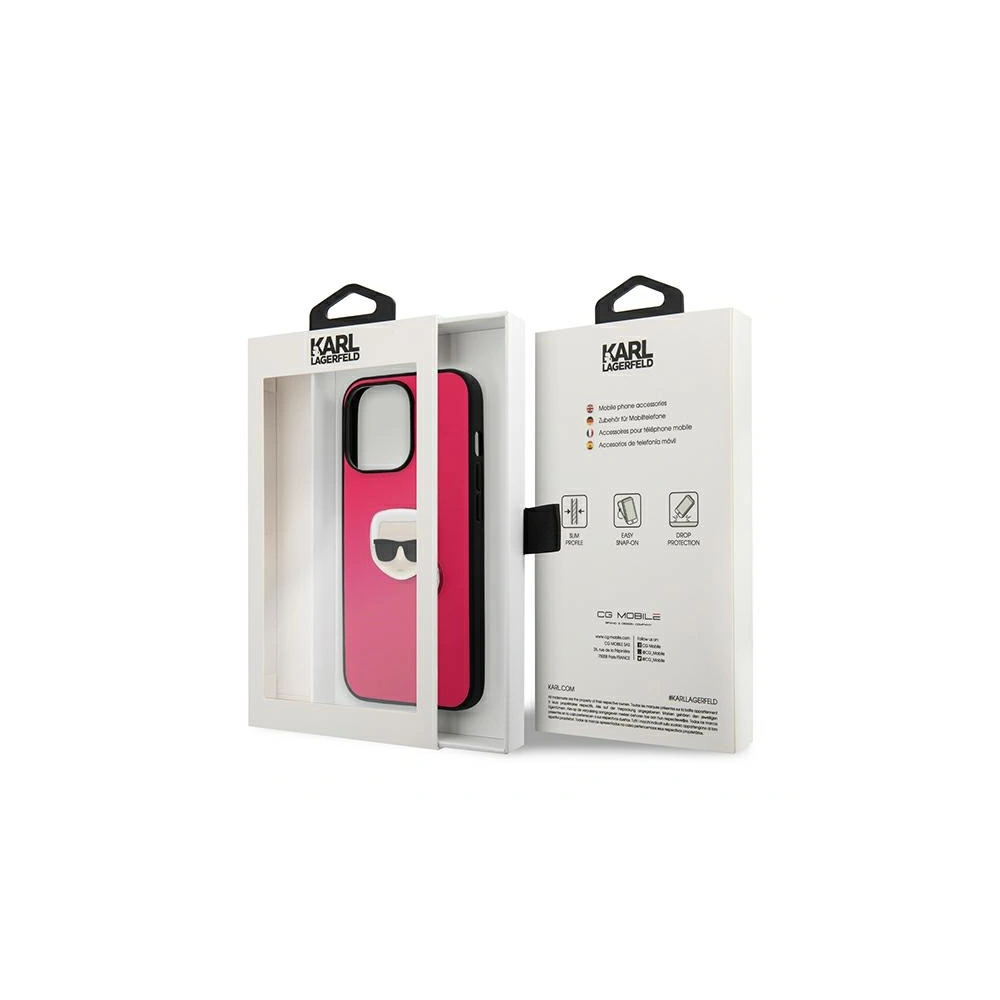 Etui Karl Lagerfeld KLHCP13LPKMP Apple iPhone 13 Pro różowy/pink hardcase Leather Ikonik Karl`s Head Metal
