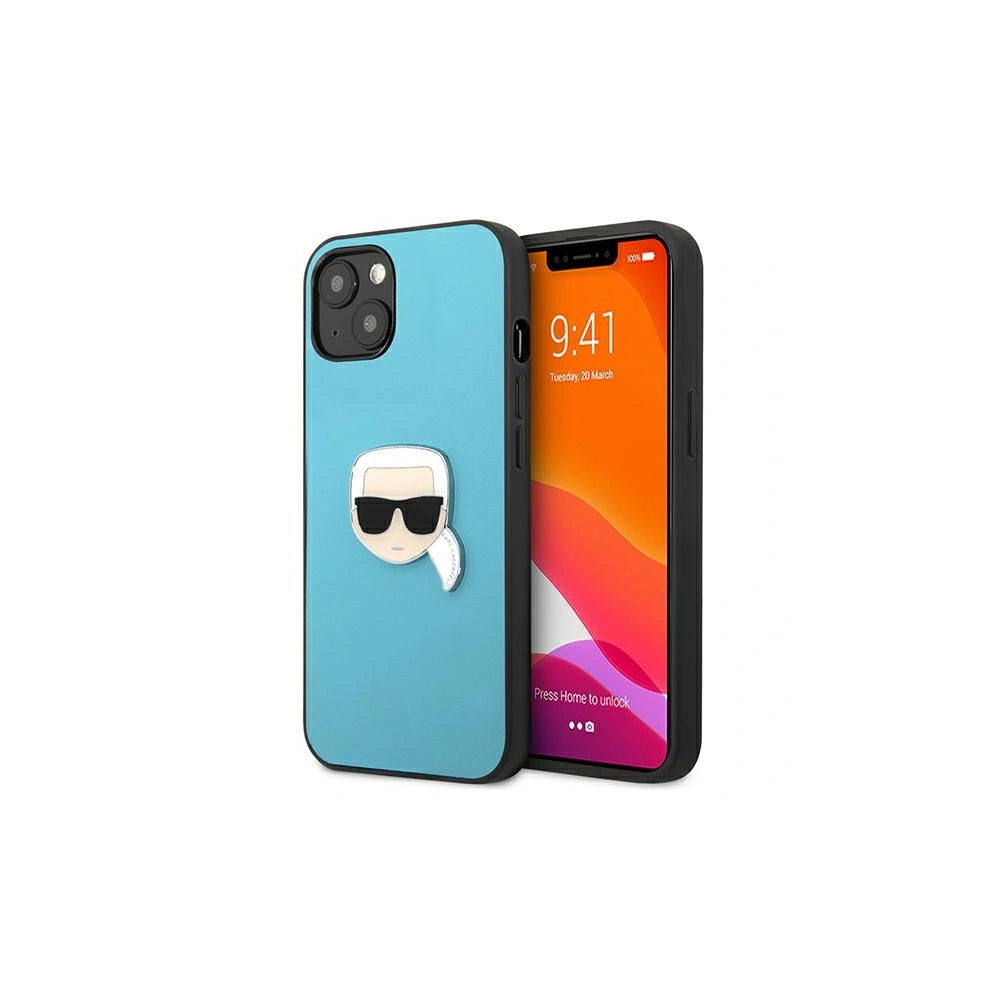 Etui Karl Lagerfeld KLHCP13MPKMB Apple iPhone 13 niebieski/blue hardcase Leather Ikonik Karl`s Head Metal