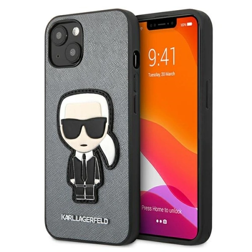 Kup Etui Karl Lagerfeld KLHCP13SOKPG Apple iPhone 13 mini argintiu/silver hardcase Saffiano Ikonik Patch-ul lui Karl - KLD731SLV - {ean13} - Sklep Home Screen