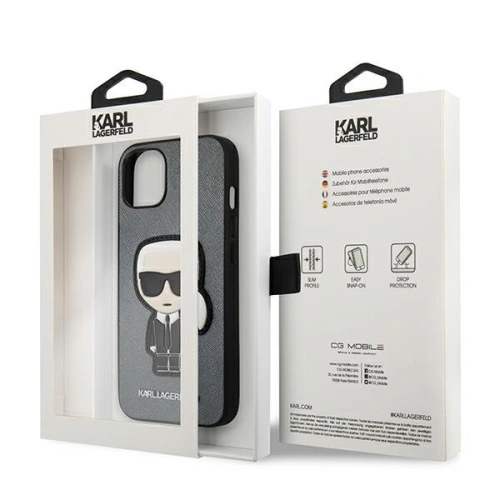 Kup Etui Karl Lagerfeld KLHCP13SOKPG Apple iPhone 13 mini argintiu/silver hardcase Saffiano Ikonik Patch-ul lui Karl - KLD731SLV - {ean13} - Sklep Home Screen