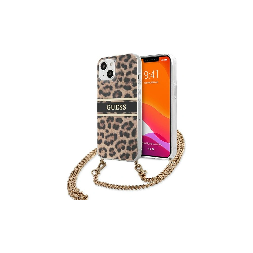 Etui Guess GUHCP13SKBCLE Apple iPhone 13 mini Leopard hardcase Gold Strap