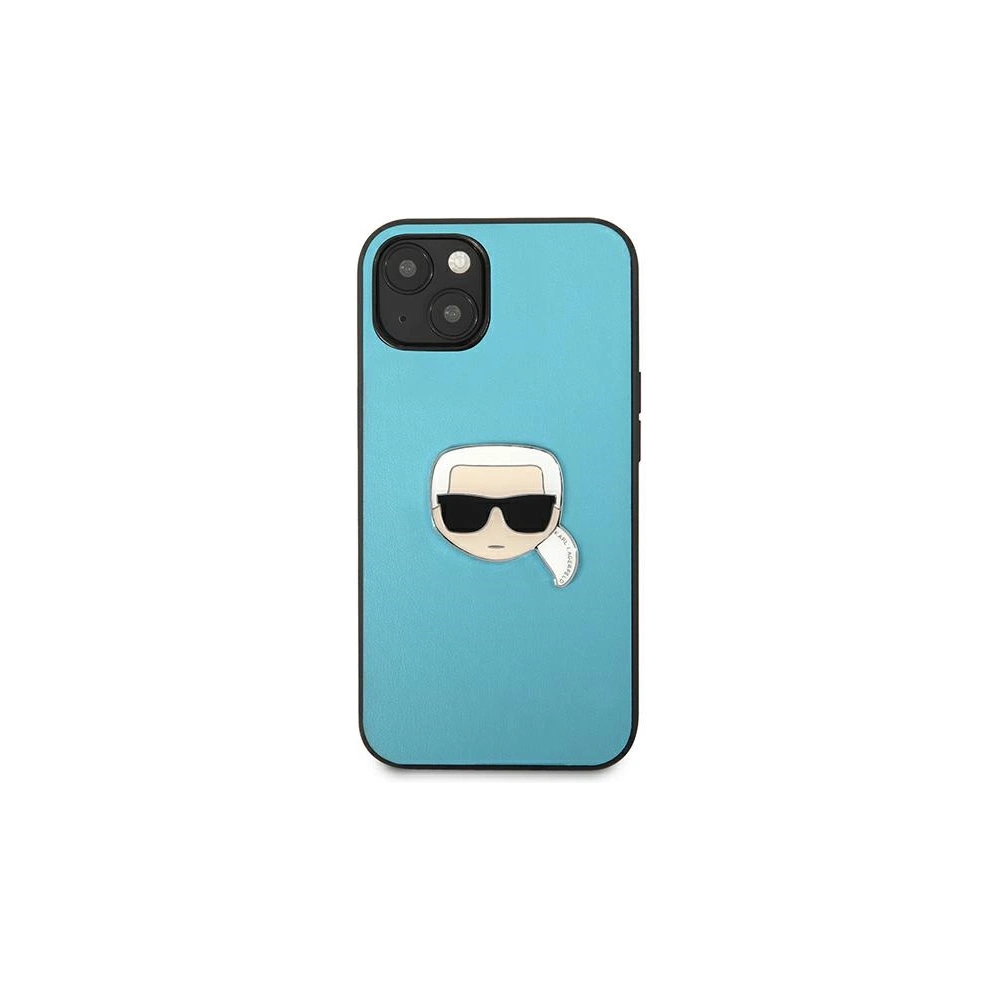 Etui Karl Lagerfeld KLHCP13SPKMB Apple iPhone 13 mini niebieski/blue hardcase Leather Ikonik Karl`s Head Metal