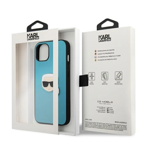 Kup Case Karl Lagerfeld KLHCP13SPKMB Apple iPhone 13 mini blau/hardcase Leder Ikonik Karls Kopf Metall - KLD732BLU - {ean13} - Sklep Home Screen