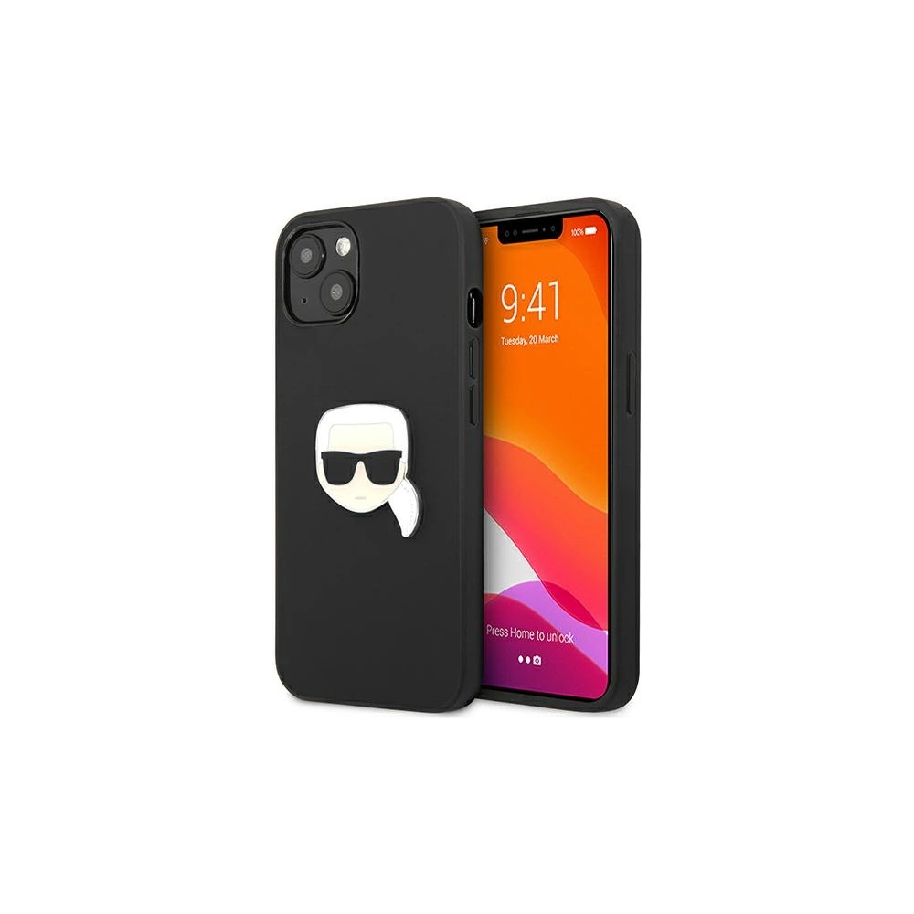 Etui Karl Lagerfeld KLHCP13SPKMK Apple iPhone 13 mini czarny/black hardcase Leather Ikonik Karl`s Head Metal