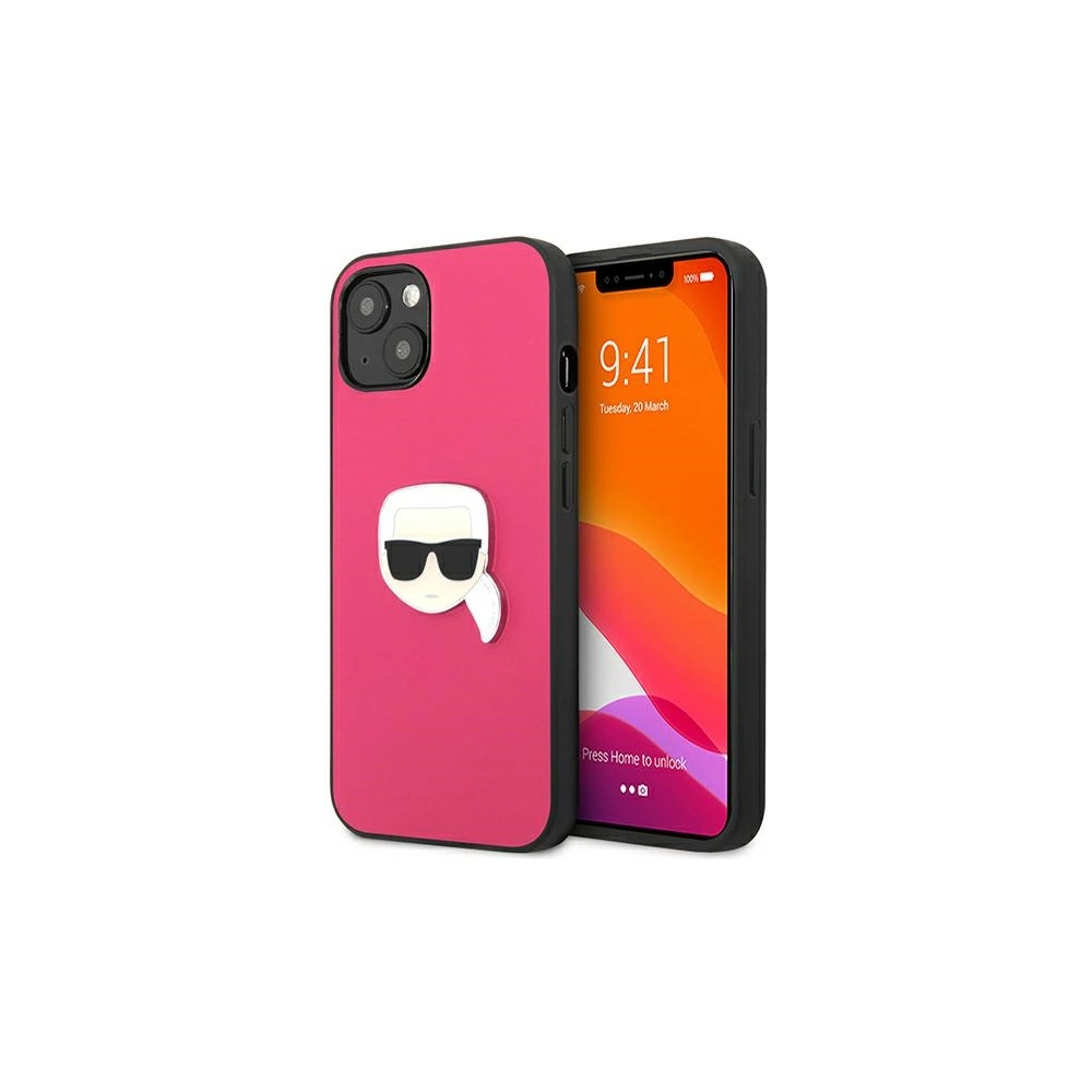 Etui Karl Lagerfeld KLHCP13SPKMP Apple iPhone 13 mini różowy/pink hardcase Leather Ikonik Karl`s Head Metal
