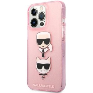 Case Karl Lagerfeld KLHCP13XKCTUGLP Apple iPhone 13 Pro Max rosa/pink Hartschale Glitter Karl`s & Choupette