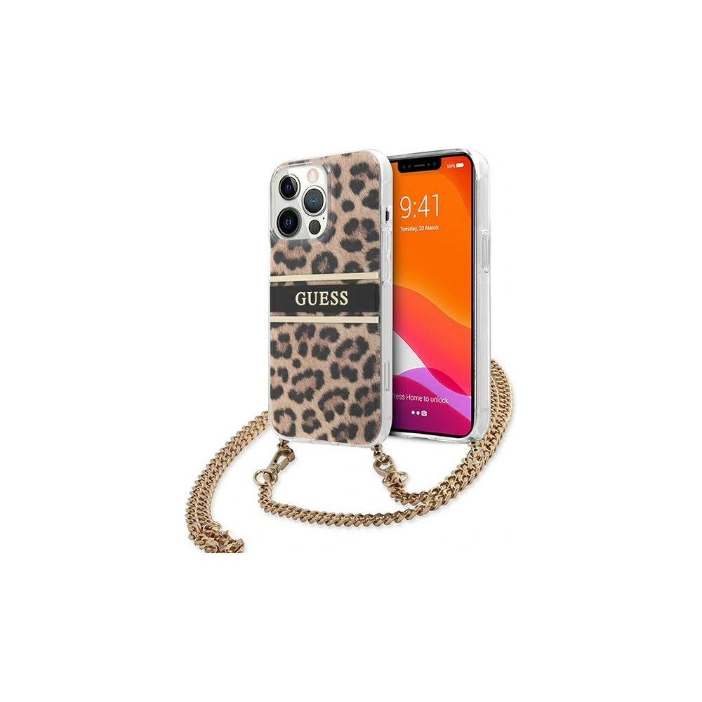 Etui Guess GUHCP13XKBCLE Apple iPhone 13 Pro Max Leopard hardcase Gold Strap
