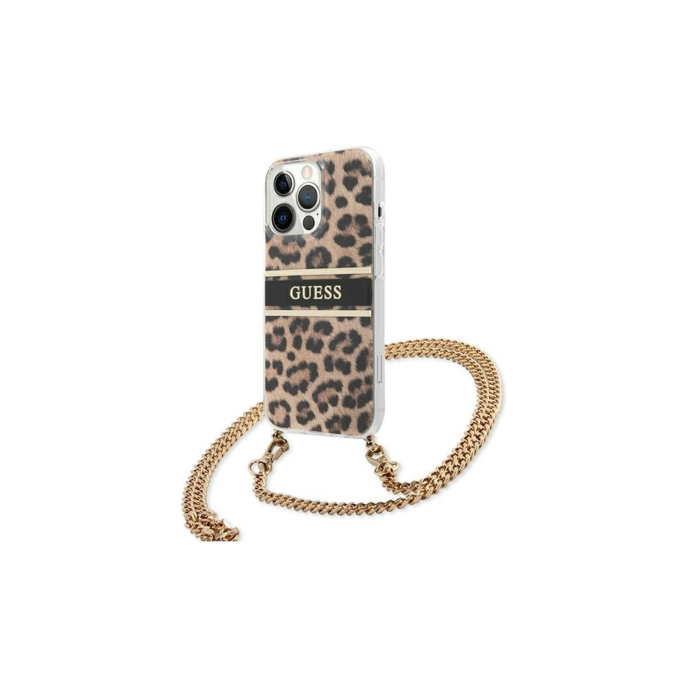 Etui Guess GUHCP13XKBCLE Apple iPhone 13 Pro Max Leopard hardcase Gold Strap