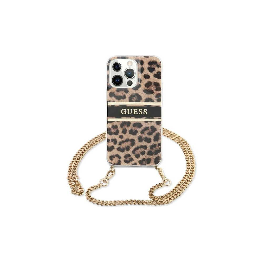 Etui Guess GUHCP13XKBCLE Apple iPhone 13 Pro Max Leopard hardcase Gold Strap