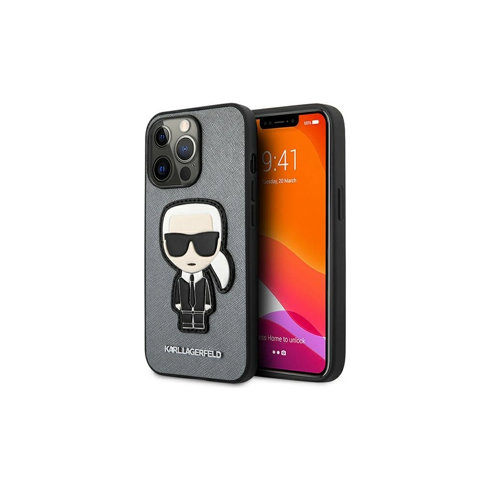 Etui Karl Lagerfeld KLHCP13XOKPG Apple iPhone 13 Pro Max srebrny/silver hardcase Saffiano Ikonik Karl`s Patch