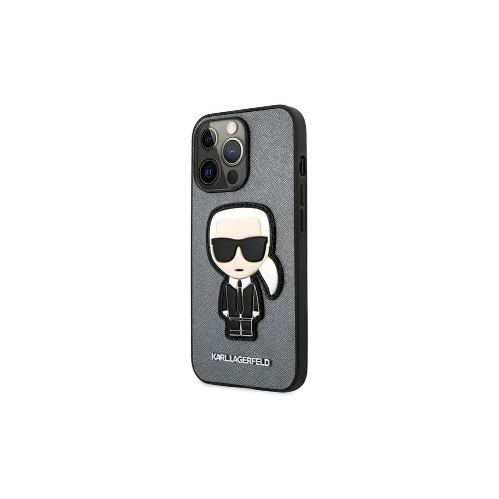 Etui Karl Lagerfeld KLHCP13XOKPG Apple iPhone 13 Pro Max srebrny/silver hardcase Saffiano Ikonik Karl`s Patch