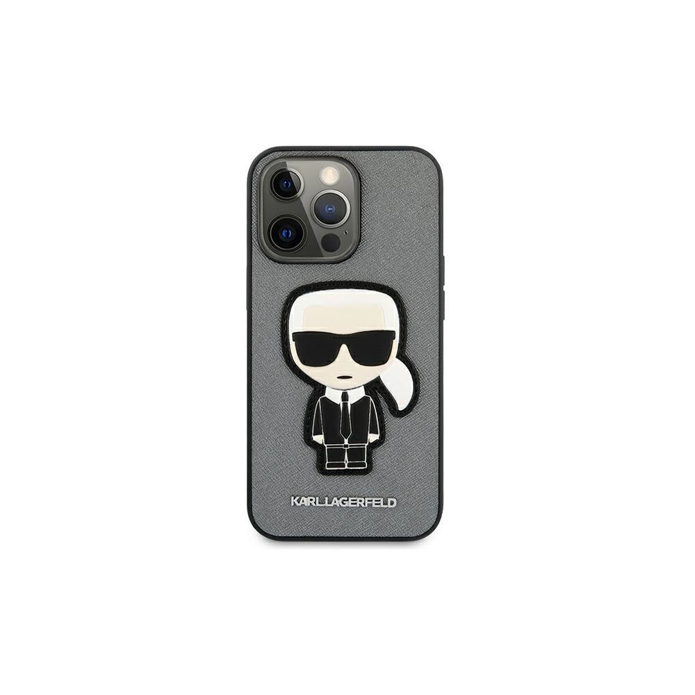 Etui Karl Lagerfeld KLHCP13XOKPG Apple iPhone 13 Pro Max srebrny/silver hardcase Saffiano Ikonik Karl`s Patch
