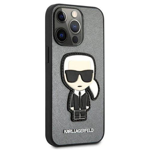 Buy Karl Lagerfeld KLHCP13XOKPG Apple iPhone 13 Pro Max silver hardcase Saffiano Ikonik Karl`s Patch - KLD742SLV - {ean13} - Home Screen Store Europe