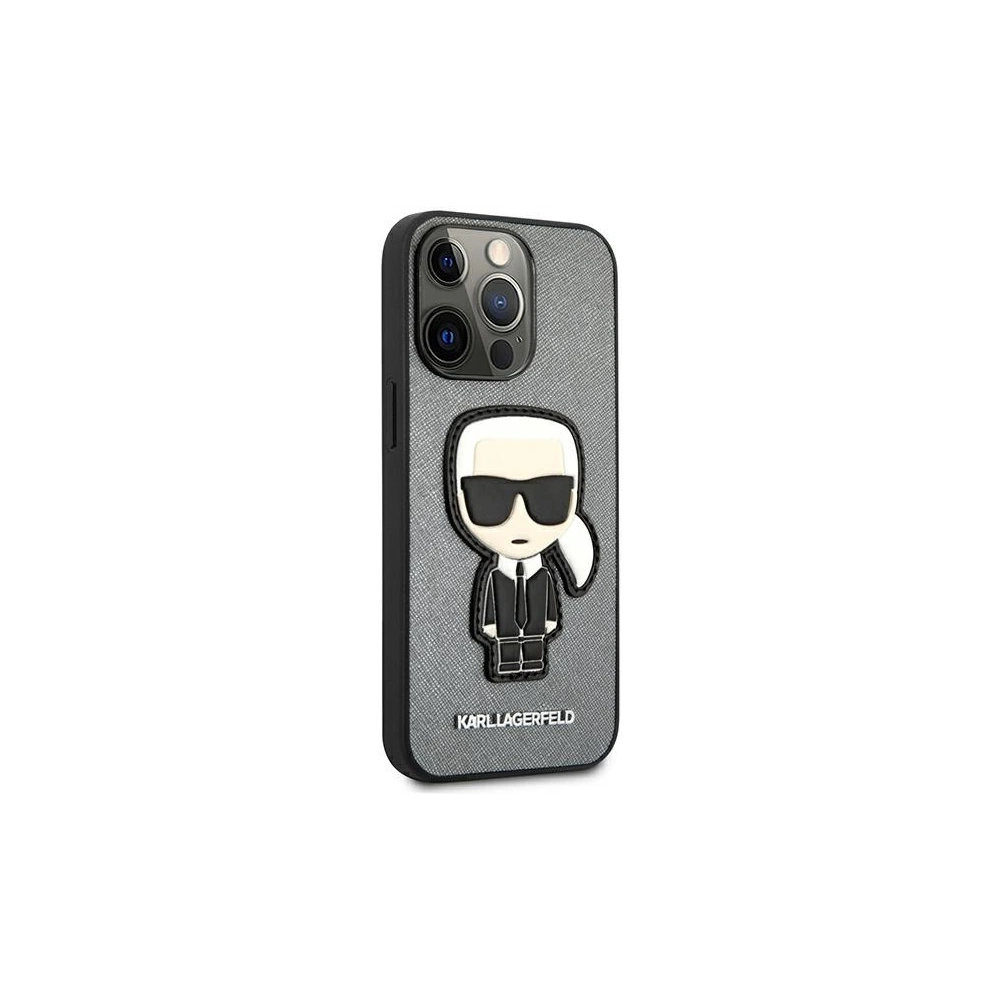 Etui Karl Lagerfeld KLHCP13XOKPG Apple iPhone 13 Pro Max srebrny/silver hardcase Saffiano Ikonik Karl`s Patch