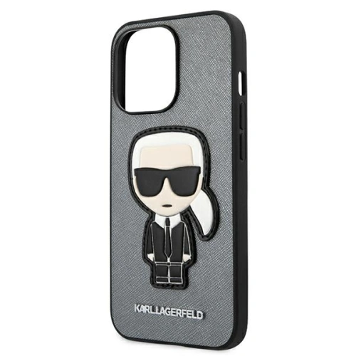 Buy Karl Lagerfeld KLHCP13XOKPG Apple iPhone 13 Pro Max silver hardcase Saffiano Ikonik Karl`s Patch - KLD742SLV - {ean13} - Home Screen Store Europe