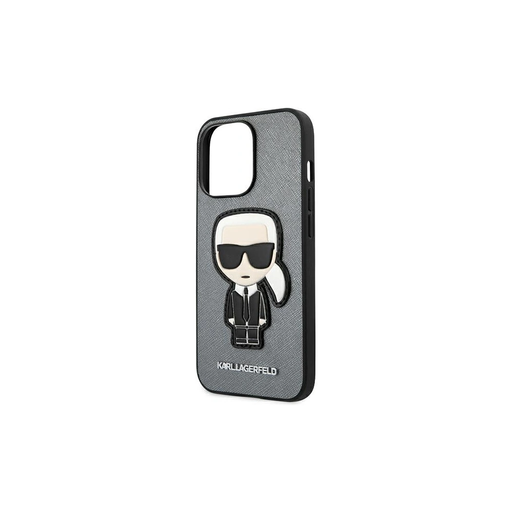 Etui Karl Lagerfeld KLHCP13XOKPG Apple iPhone 13 Pro Max srebrny/silver hardcase Saffiano Ikonik Karl`s Patch